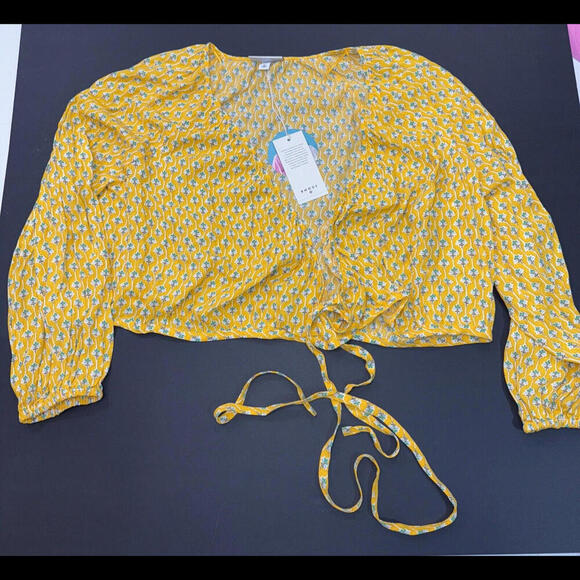 RHODE Crop Top Size 3XL Yellow Boho Prairie Coquette Hippie FLORAL DESIGNER NWT - Picture 3 of 11